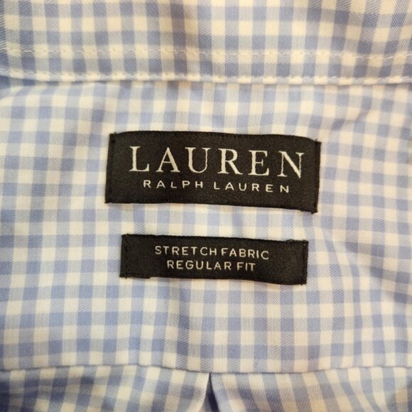 VTG Lauren Ralph Lauren Dress Shirt Mens Size 17 XL Blue Gingham Checks Stretch - Picture 6 of 14